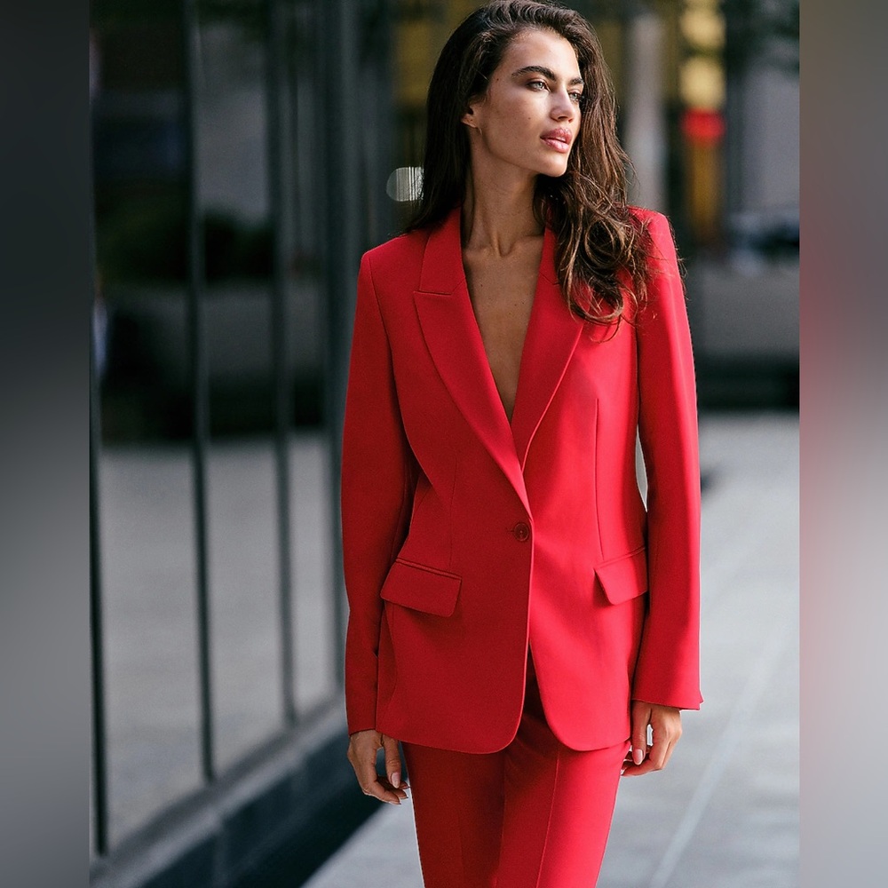 Express Signature Stretch Long Slim Blazer - Racing Red